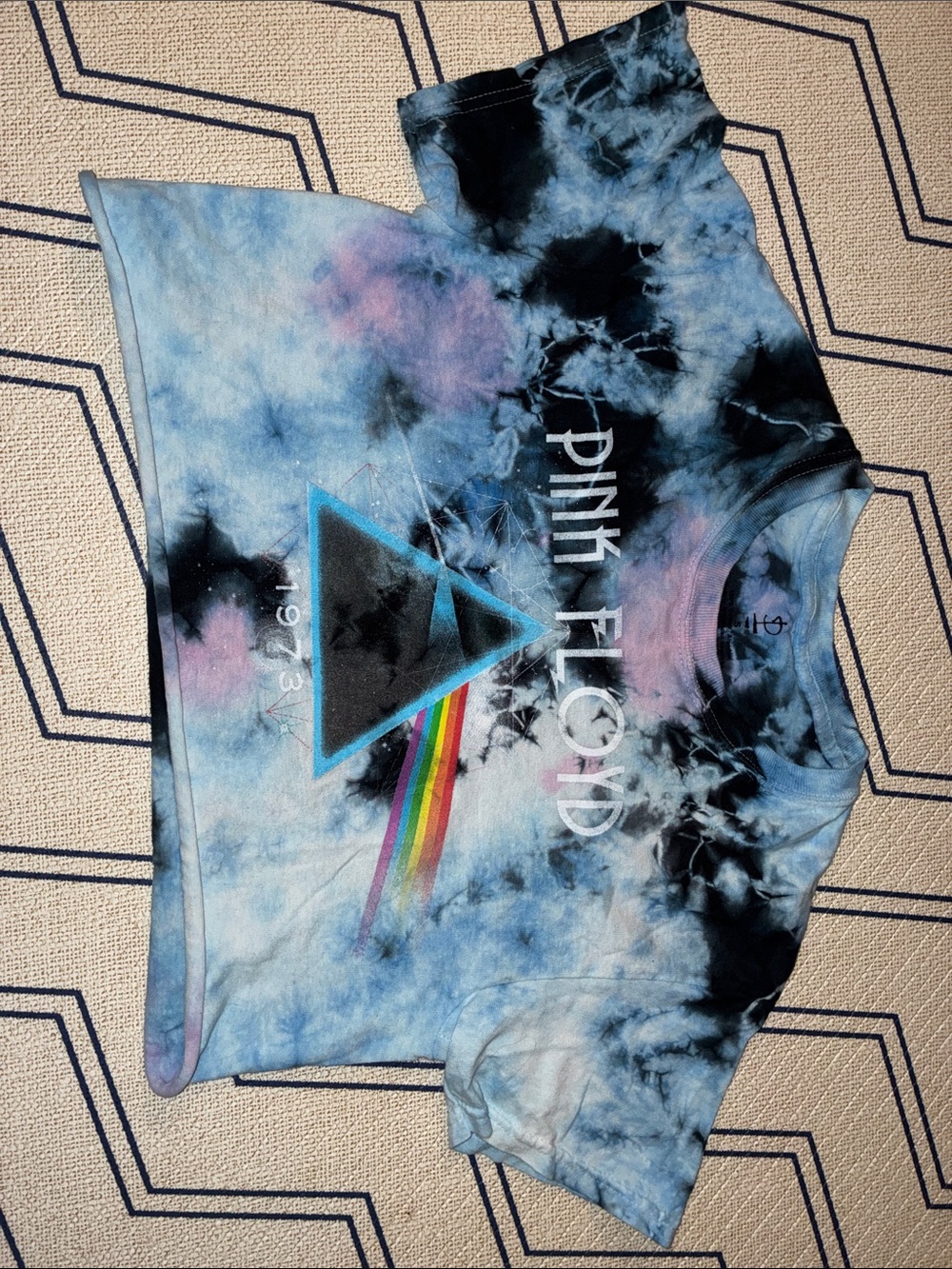 Pink Floyd Kids Tie-Dye Tee in Blue, Black & Pink with Prism Graphic